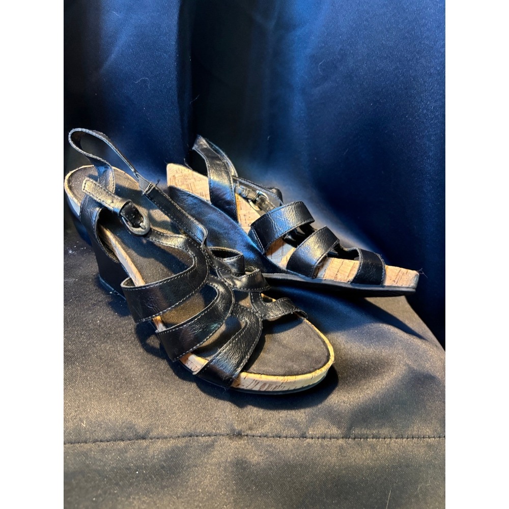 Aerosoles Black Strappy Wedge Sandals Cork Platform US 7.5 EU 5.5